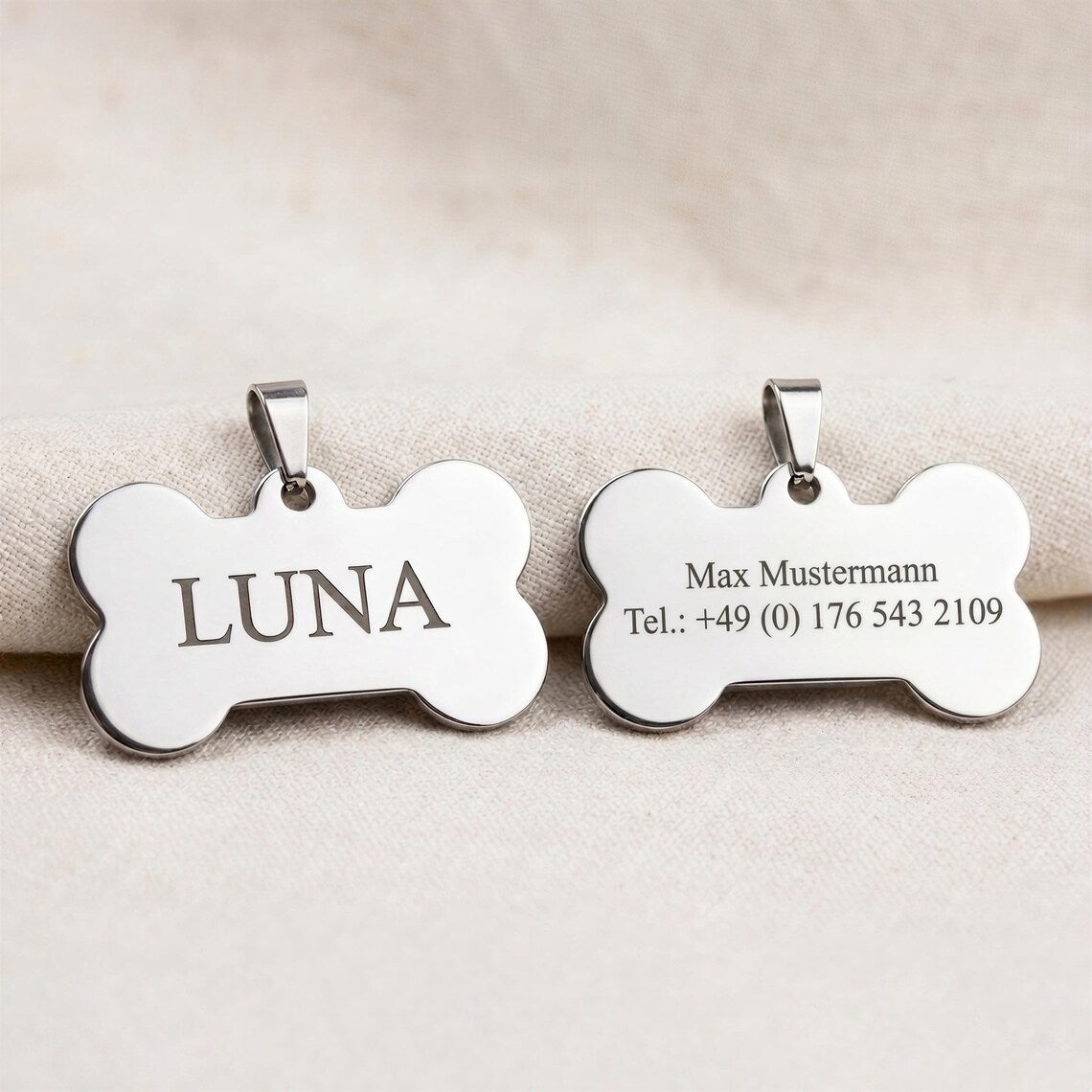 Engraved Bone Dog Tag - Personalized Steel