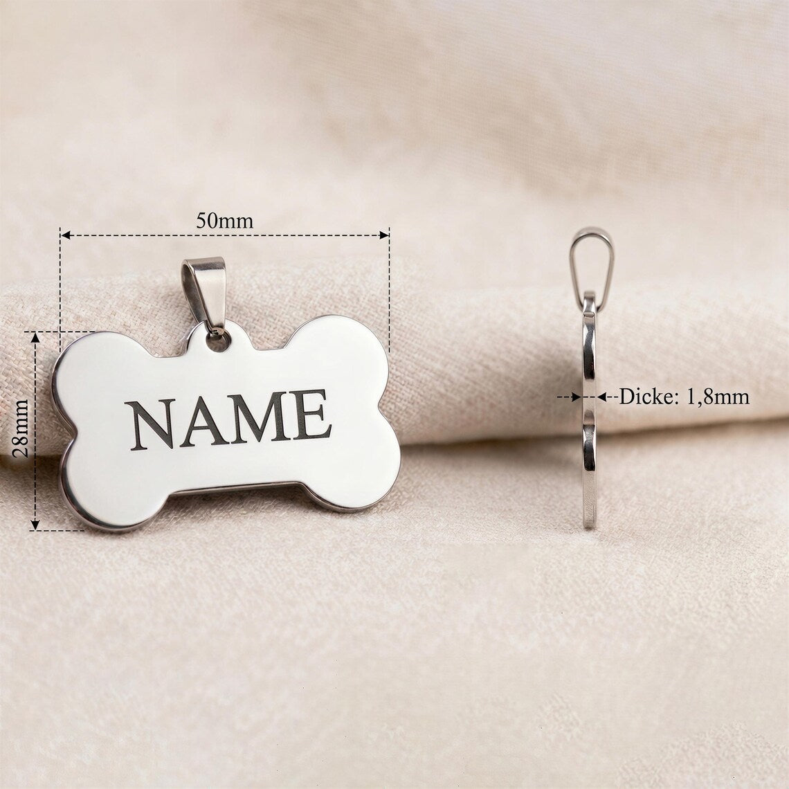 Engraved Bone Dog Tag - Personalized Steel