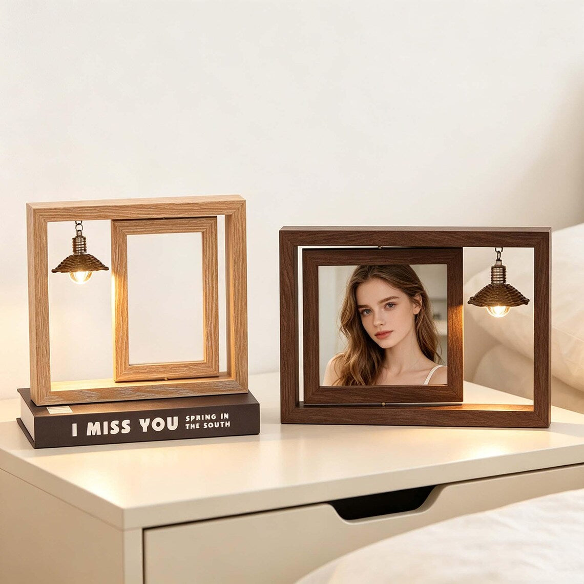 Custom Wooden Photo Book with Light - Gift