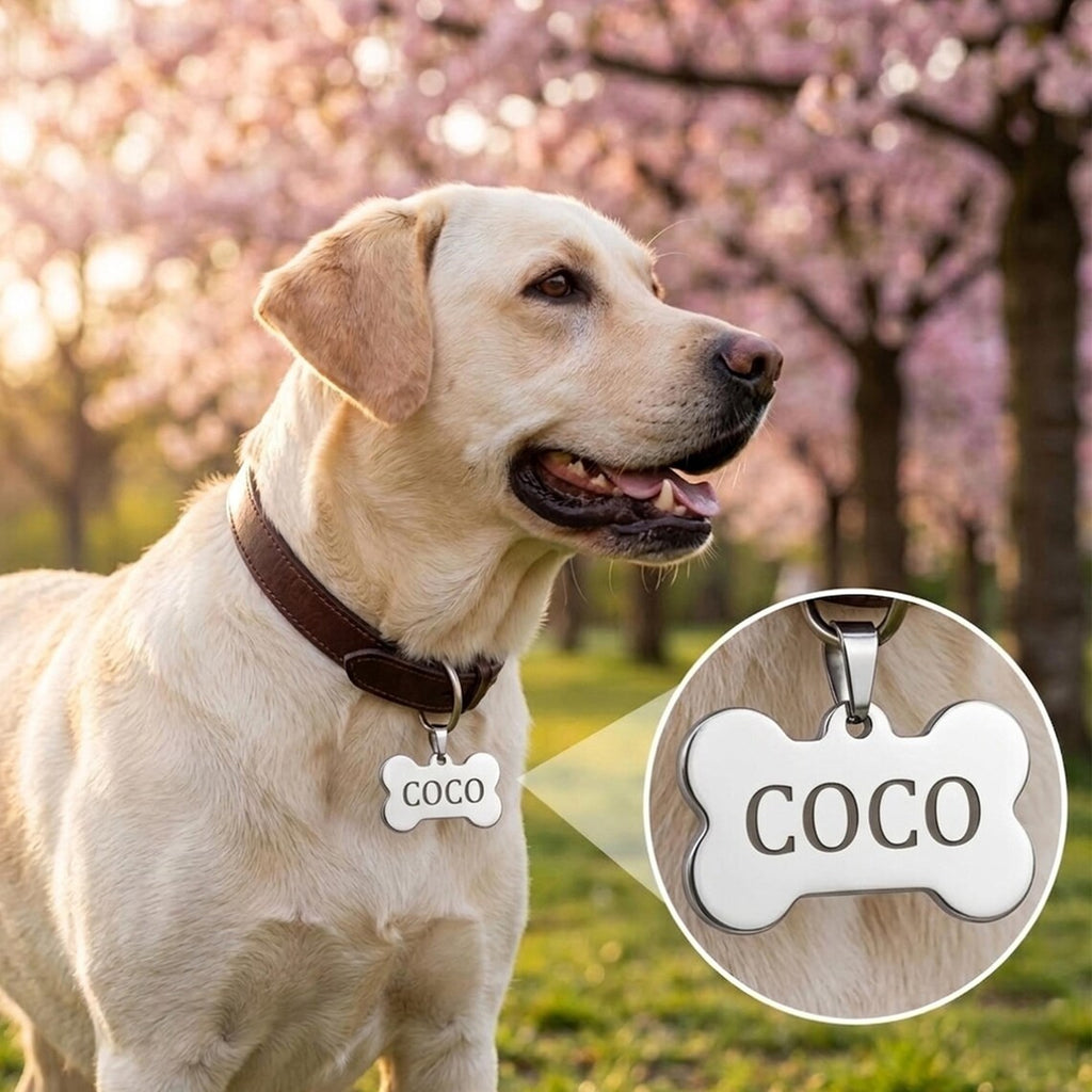 Engraved Bone Dog Tag - Personalized Steel