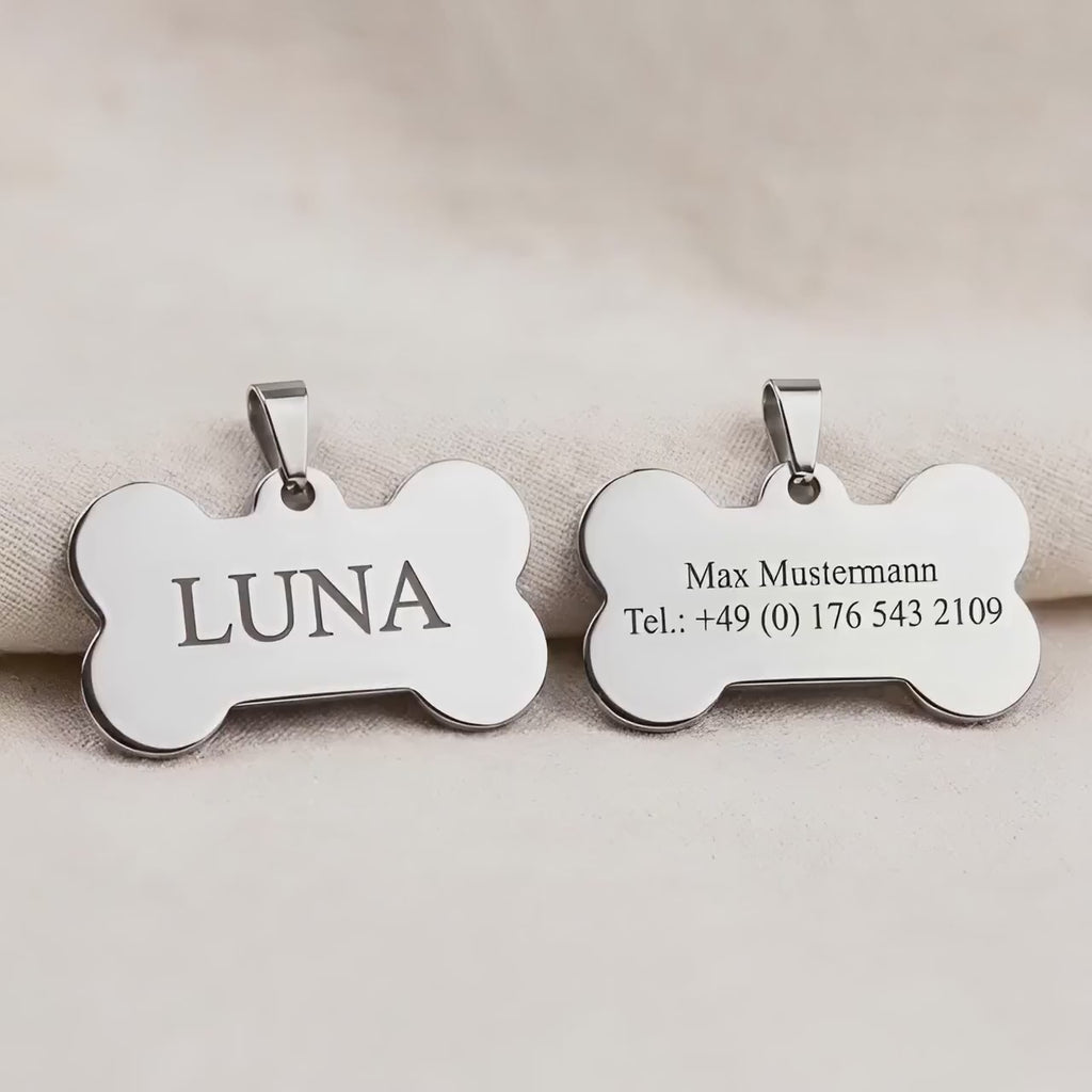 Engraved Bone Dog Tag - Personalized Steel